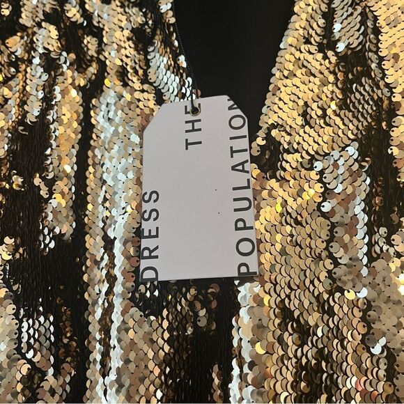Dress The Population Natalie Long Sleep Low Back Sequin Dress Gold, Size XL, NWT - Picture 14 of 14